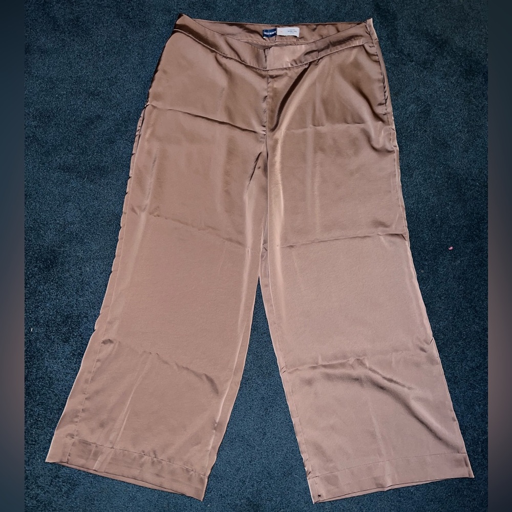 Satin-like Tan Wide Leg Pants